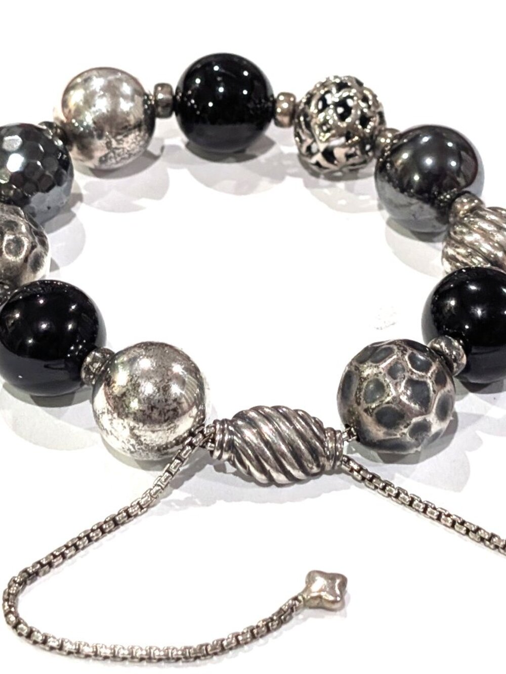 David Yurman Large Bead Black and Silver Elements Spiritual Bracelet